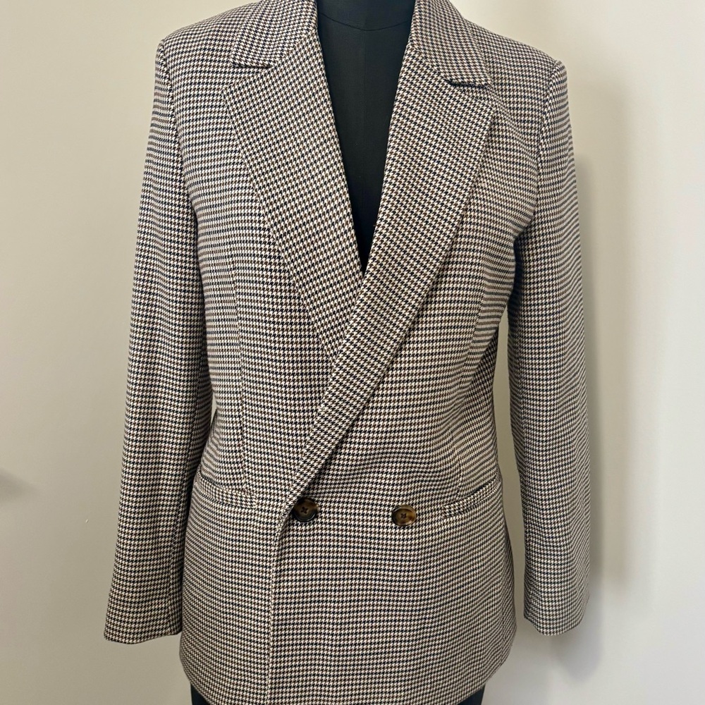 Mango Classic Tan + Dark Brown/Black Houndstooth Blazer